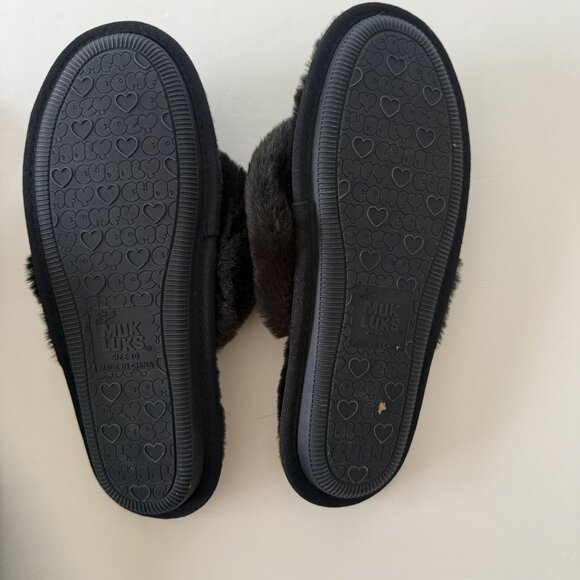 Muk Luks Womens Black Faux Fur Plush Slide Slippers Size 10 Rubber Non-Slip Sole - Picture 5 of 6